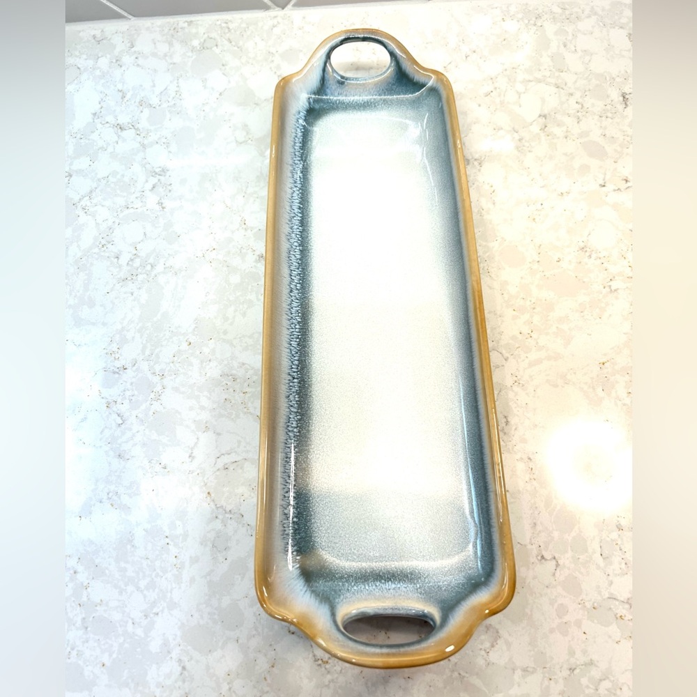 Pacifica Home Blue Glazed Ceramic Cheese Tray Charcuterie Board Serving Platter